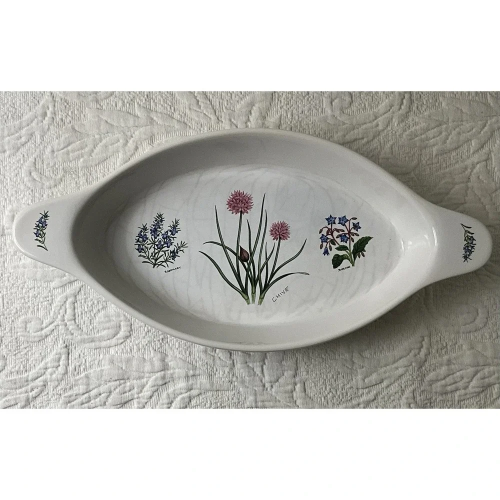 Vintage Kent Pottery Herb Garden Augratin Dish Hand Paint Stoneware Cottagecore